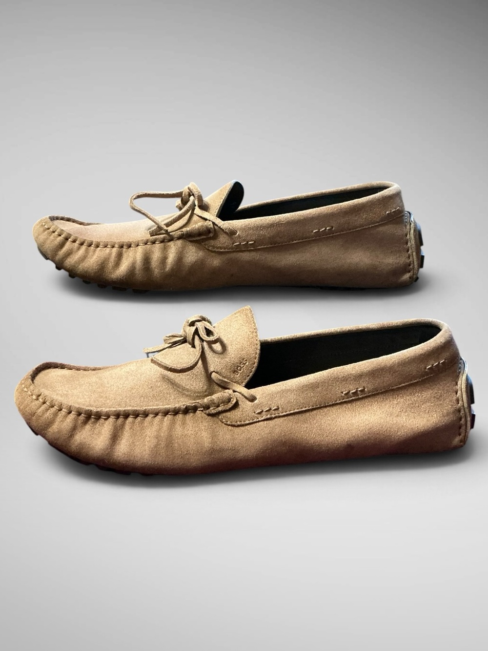 BOSS Driver Mocc Suede Driving Loafers Beige Men’s Size 9 Made in Italy